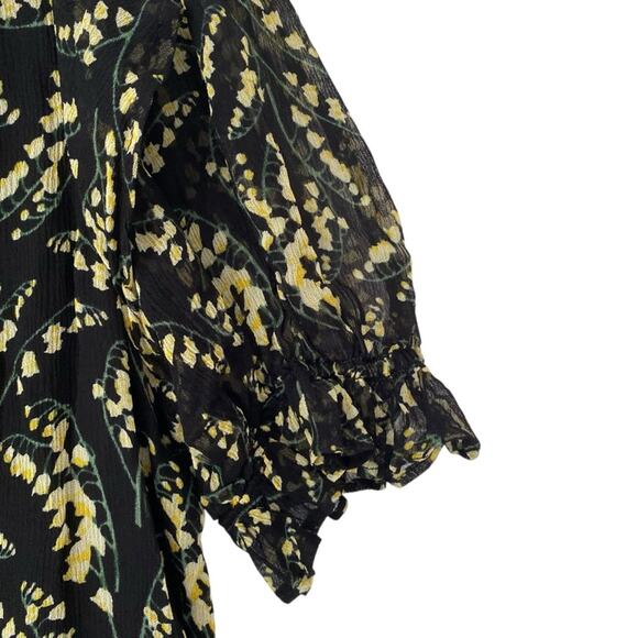 Ba&sh Matcha Black Yellow Floral Print Dress size small Puff sleeve Mini - Picture 5 of 9